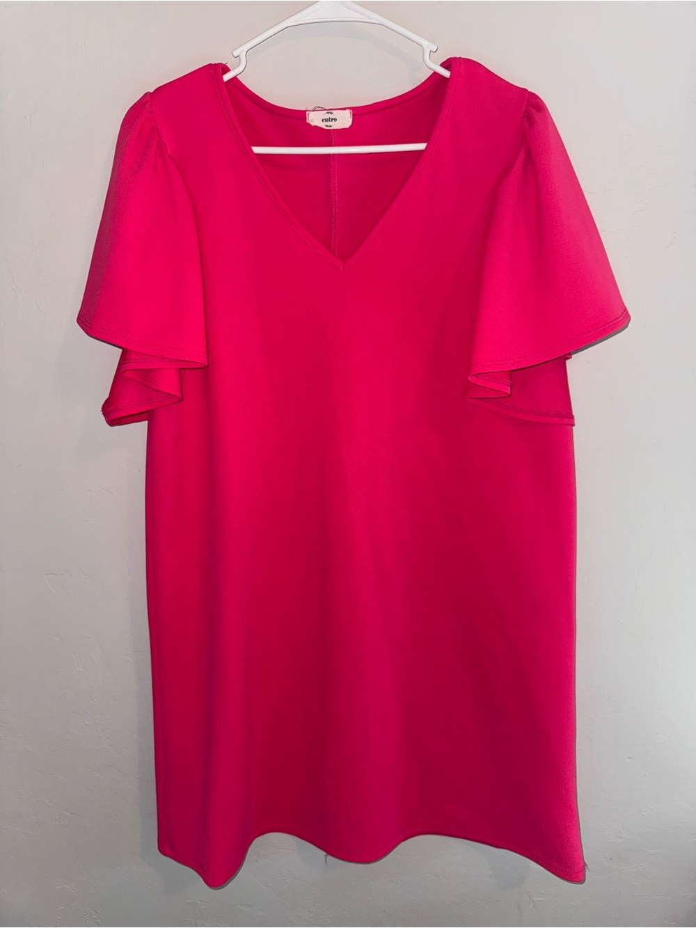 entro Hot Pink V-Neck Flutter Sleeve Shift Dress